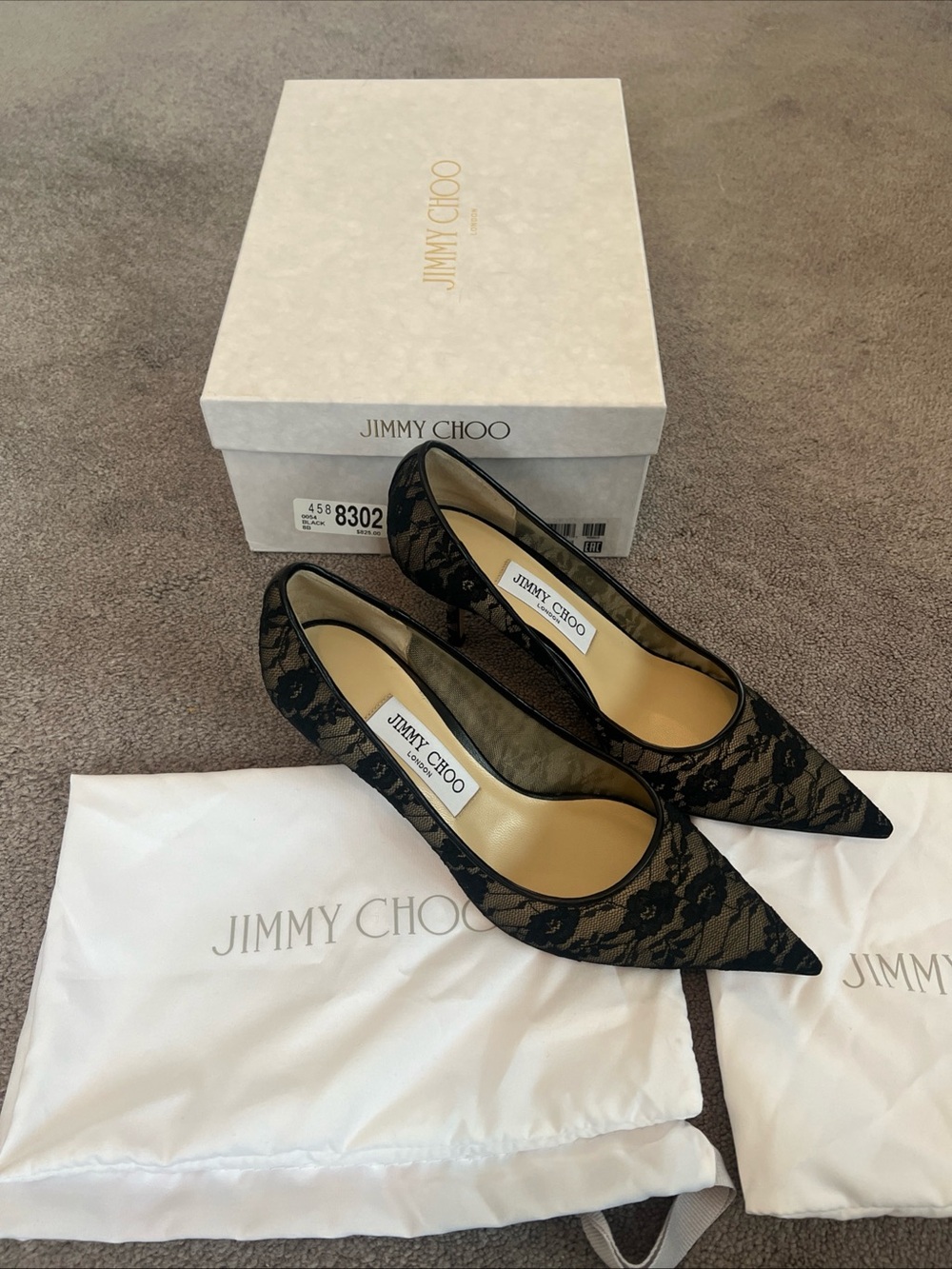Jimmy Choo Black Lace Love Pointed Toe Pumps Size 38 - Picture 2 of 16